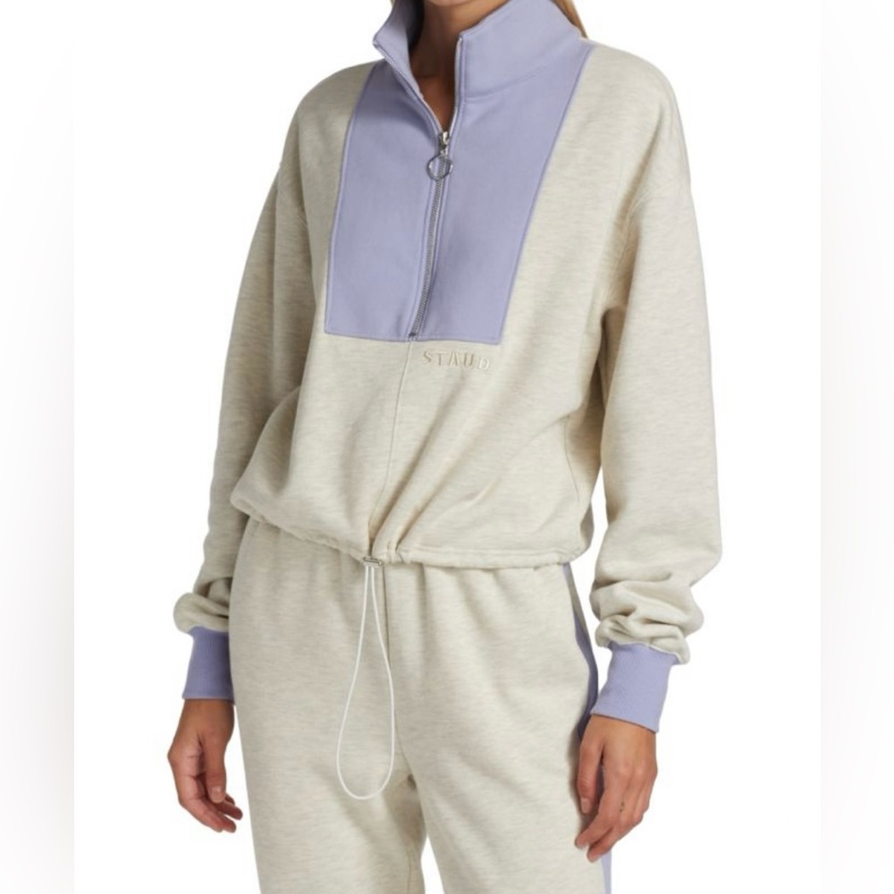 Staud Alys colorblock cotton-blend half-zip sweatshirt Heather Grey Size Medium - Picture 15 of 16